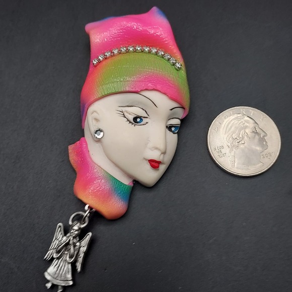 Lady Face Lady Head Brooch Artisan Handcrafted - Picture 6 of 7